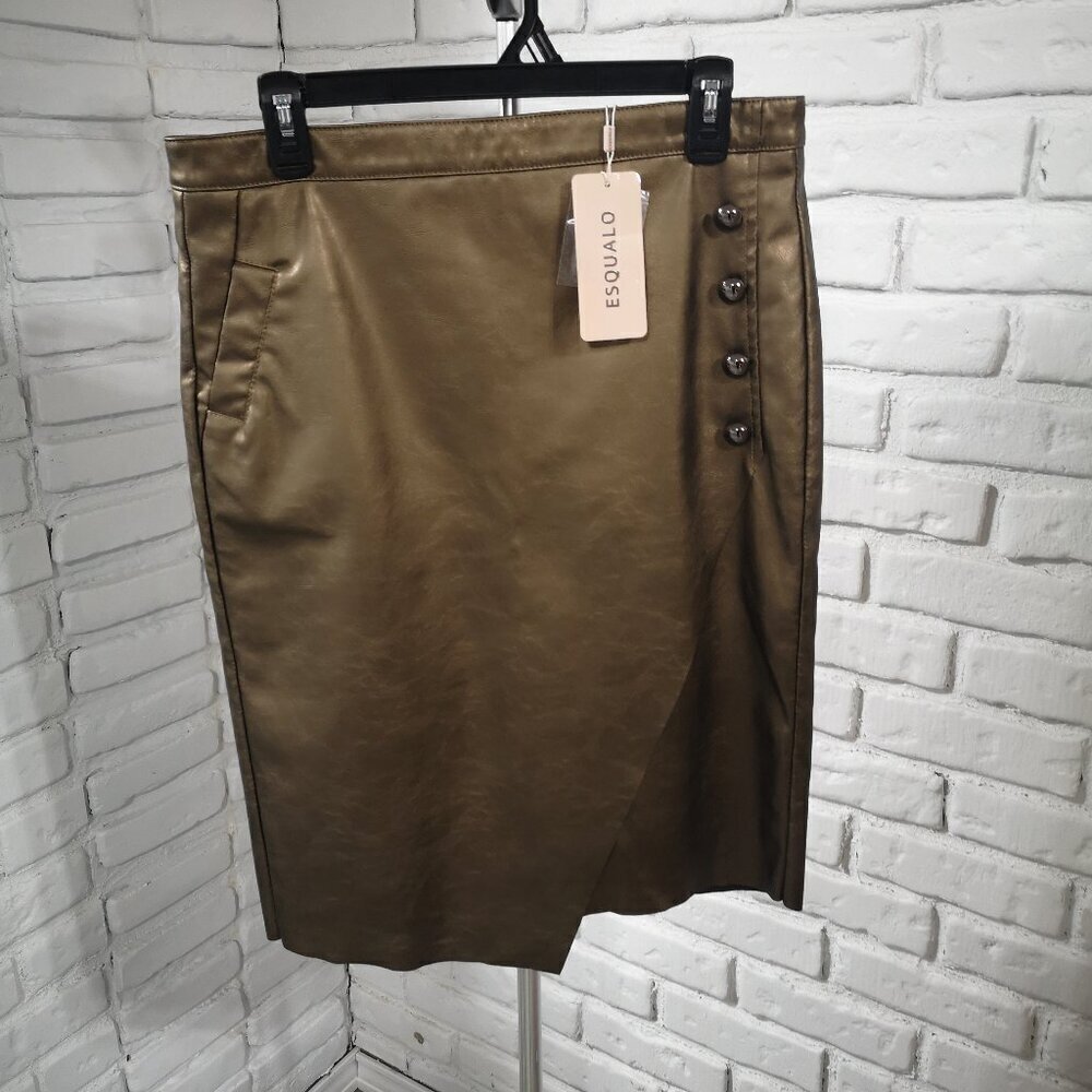 NWT Esqualo Size 10 Faux Leather Fully Lined Bronze Tone Skirt Zipper broken